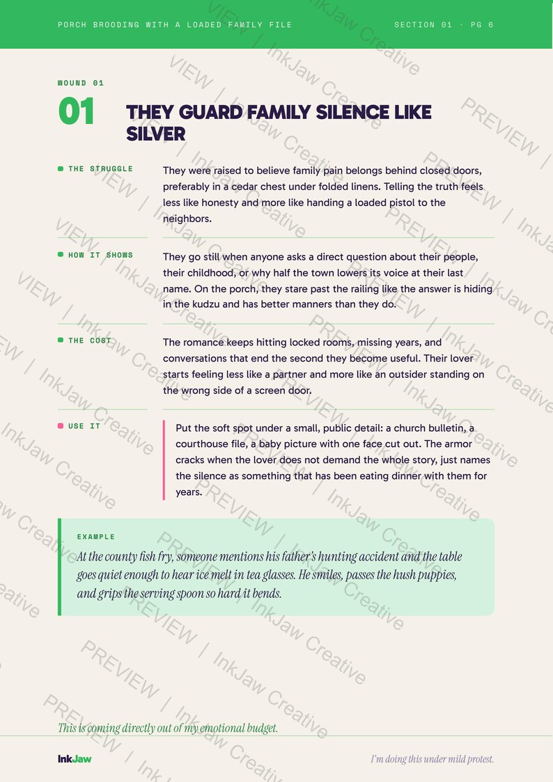 Inner Wound & Behavior Pack | Daddy Issues With a Screen Door | Romance Writing Prompts | Character Arc image 4