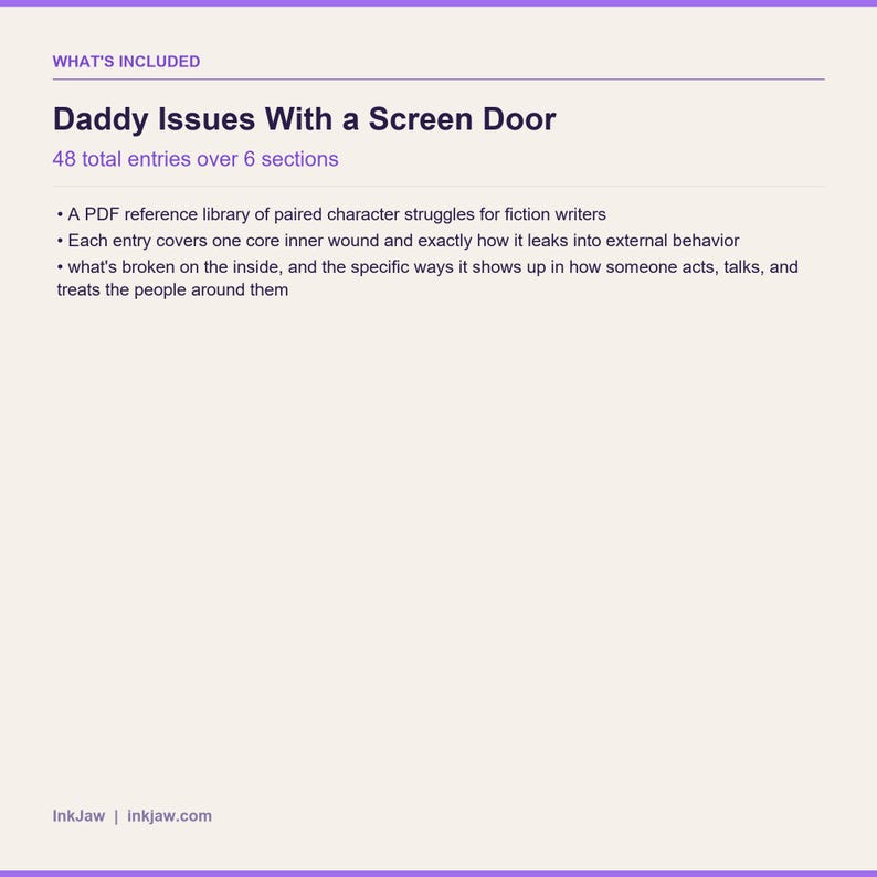 Inner Wound & Behavior Pack | Daddy Issues With a Screen Door | Romance Writing Prompts | Character Arc image 5