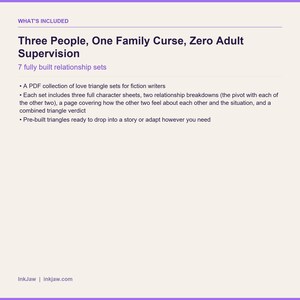 Love Triangle Character Kit Three People One Family Curse Zero Adult Supervision | Romance Writing Prompts | Character Sheets zdjęcie 7