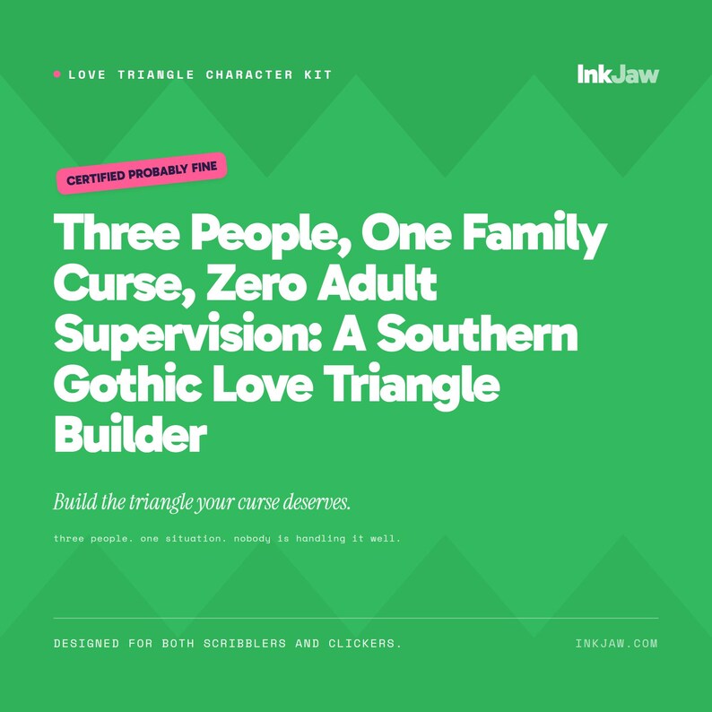 Love Triangle Character Kit Three People One Family Curse Zero Adult Supervision | Romance Writing Prompts | Character Sheets zdjęcie 1