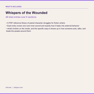 Inner Wound & Behavior Pack Whispers of the Wounded: Inner Damage and the Strange Behavi | character arc | writing prompts | dark fantasy image 5