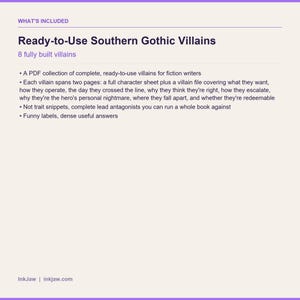 Villain Character Pack Ready to Use Southern Gothic Villains | Fiction Writing Prompts | Character Sheet PDF image 5