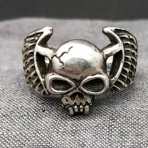 Vintage Sterling Silver Winged Skull Ring Biker Size 14 14.7g