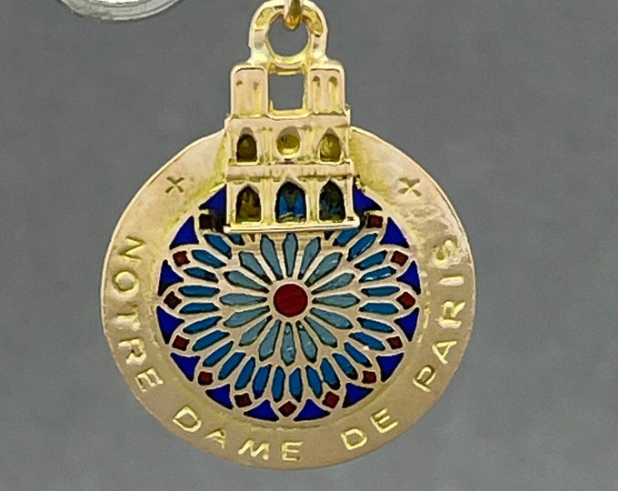 French 18K Plique a Jour Notre Dame De Paris Pendant Vintage Enamel ...