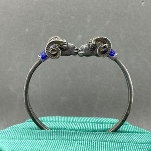 Vintage 900 Silver Ram Bangle Bracelet Coin Silver Ram Bracelet 900 Silver Ram Enamel Bracelet Ram Cuff Bracelet Vintage Aries Bracelet
