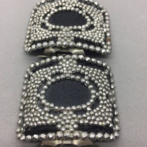 French Pair of Antique Cut Steel Shoe Clips Velvet French Cut Steel Shoe Clips Victorian Cut Steel Shoe Buckles French Shoe Buckles