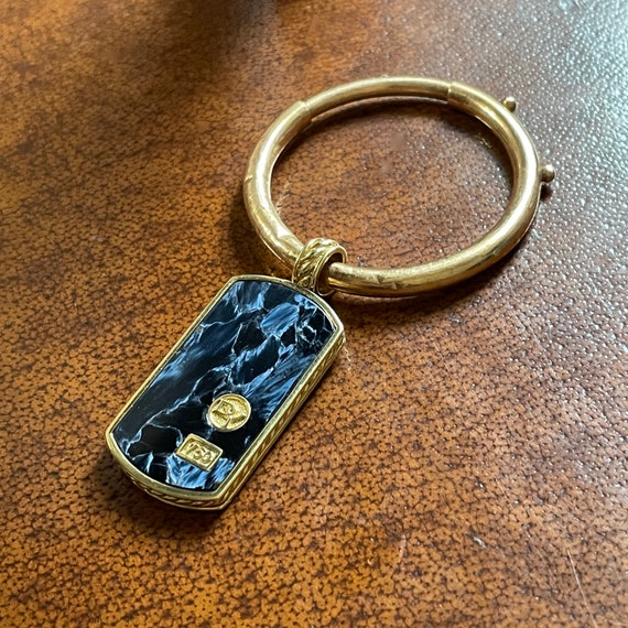 18K Blue Pietersite Pendant 18K Yellow Gold Dog Tag Pendant