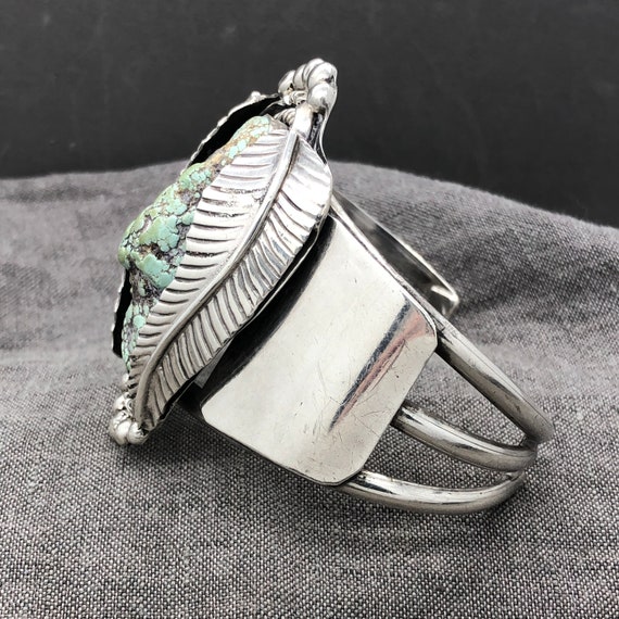 Huge Sterling Silver Turquoise Cuff Bracelet Seaf… - image 4