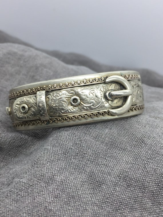 Antique Victorian Silver Buckle Bangle Bracelet Hi