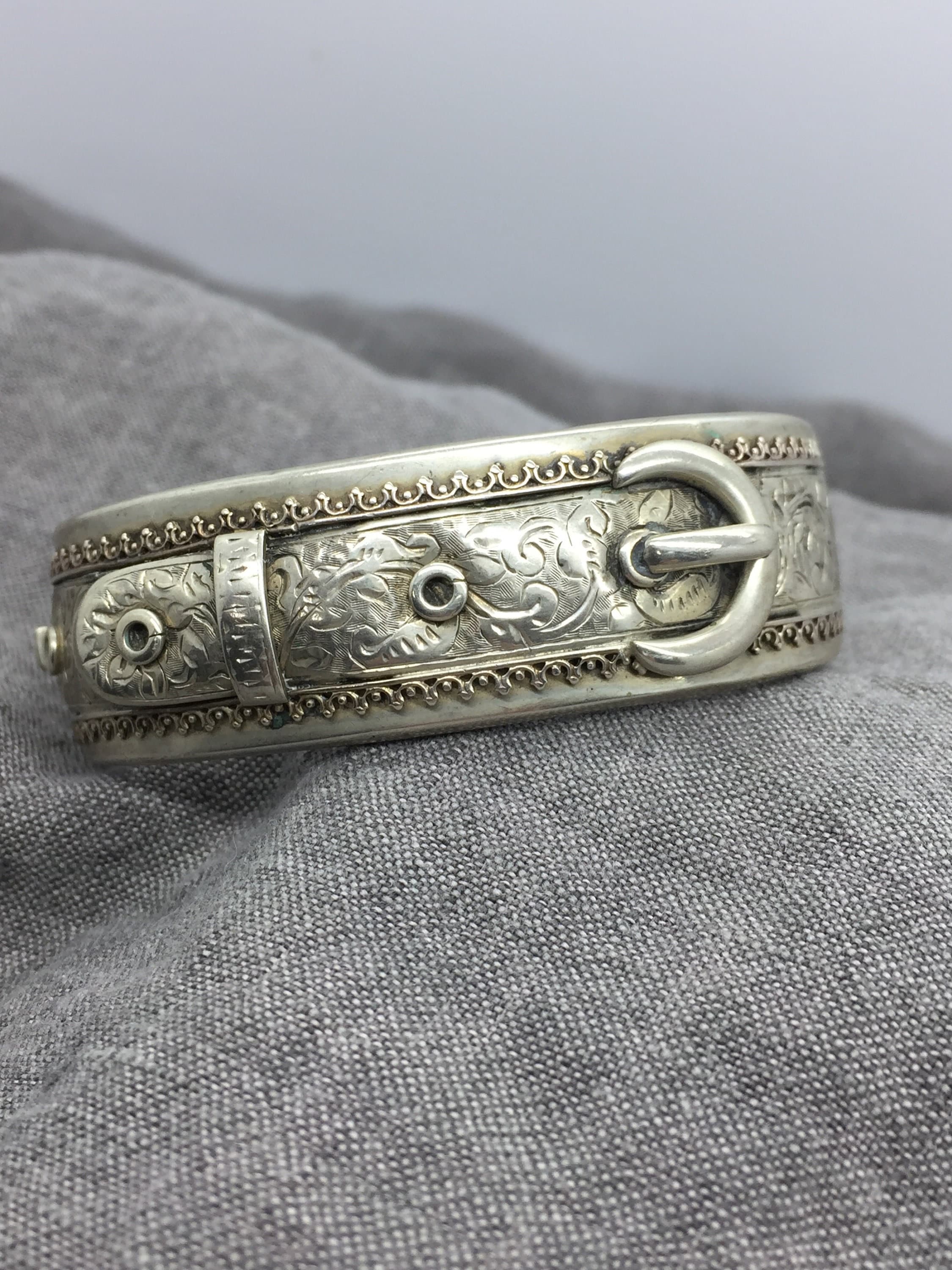 Engraved Buckle Bangle Bracelet, English c.1915