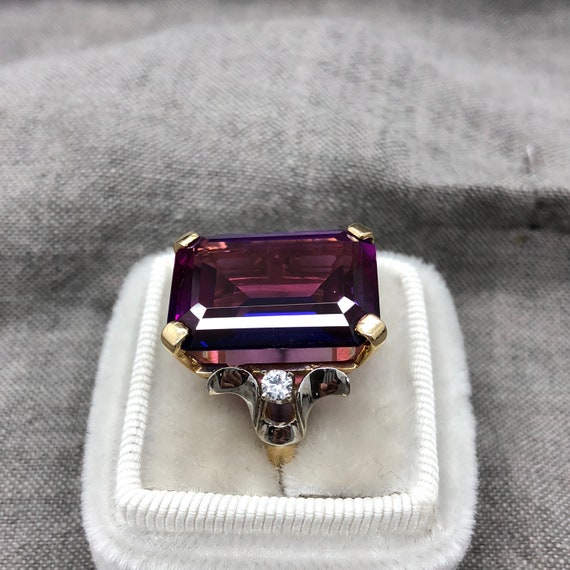 Vintage 14K Yellow Gold Synthetic Alexandrite Rin… - image 5