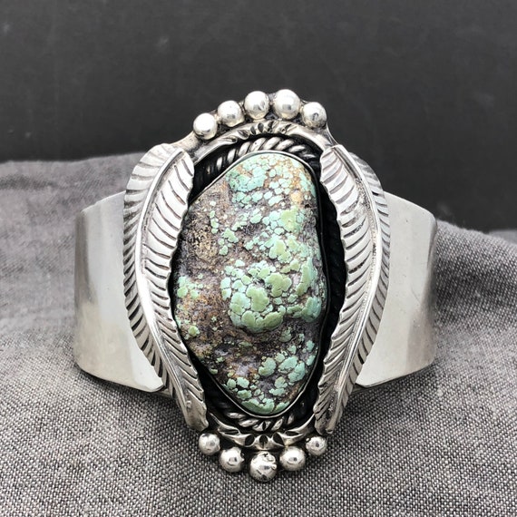 Huge Sterling Silver Turquoise Cuff Bracelet Seaf… - image 1