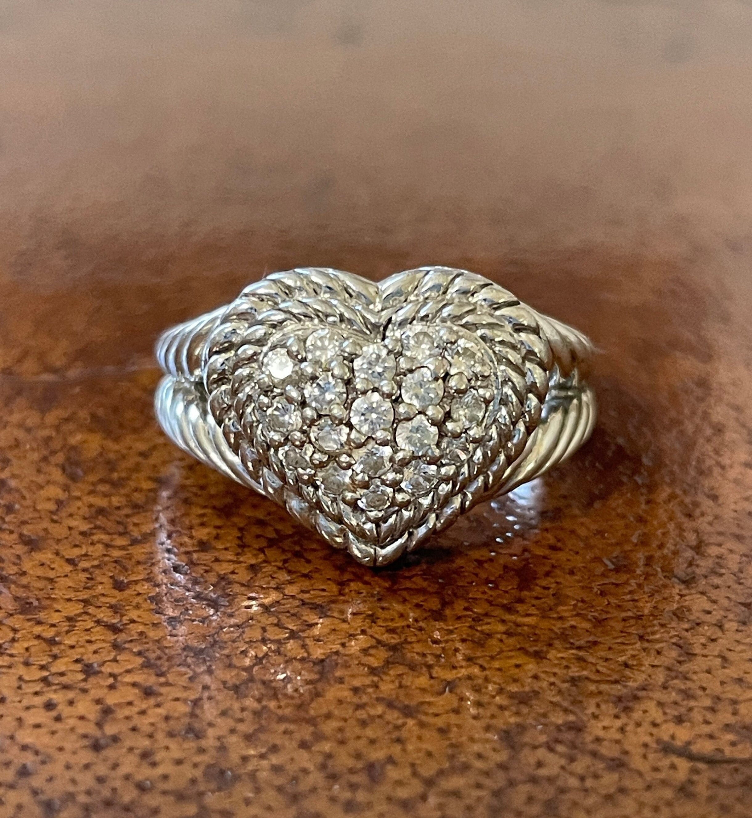 Judith Ripka Sterling Silver Heart Ring Cable Pave