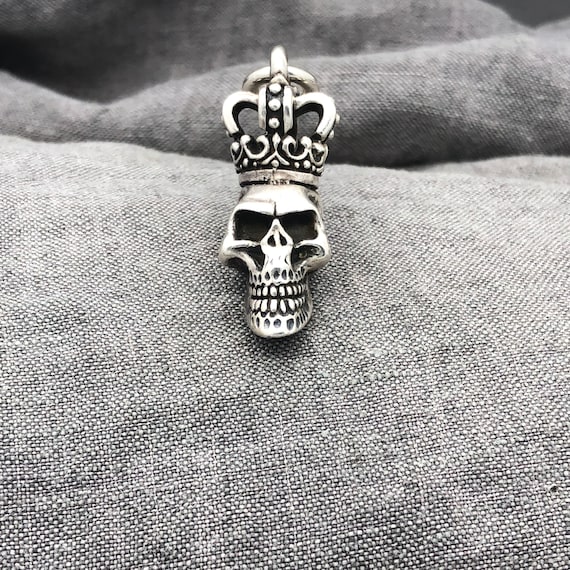 Sterling Silver Skull Crown Pendant Charm 19g - image 1