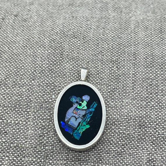 Vintage Sterling Silver Opal Inlay in Onyx Koala … - image 1