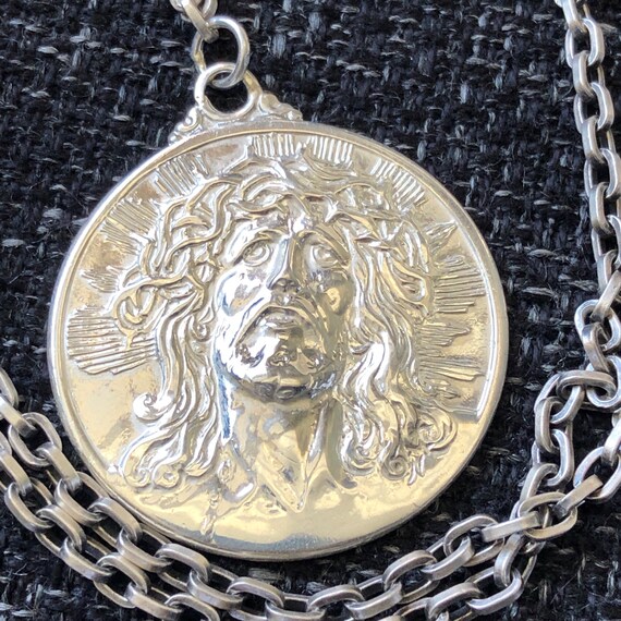 Vintage Sterling Silver CREED JESUS Necklace Medal
