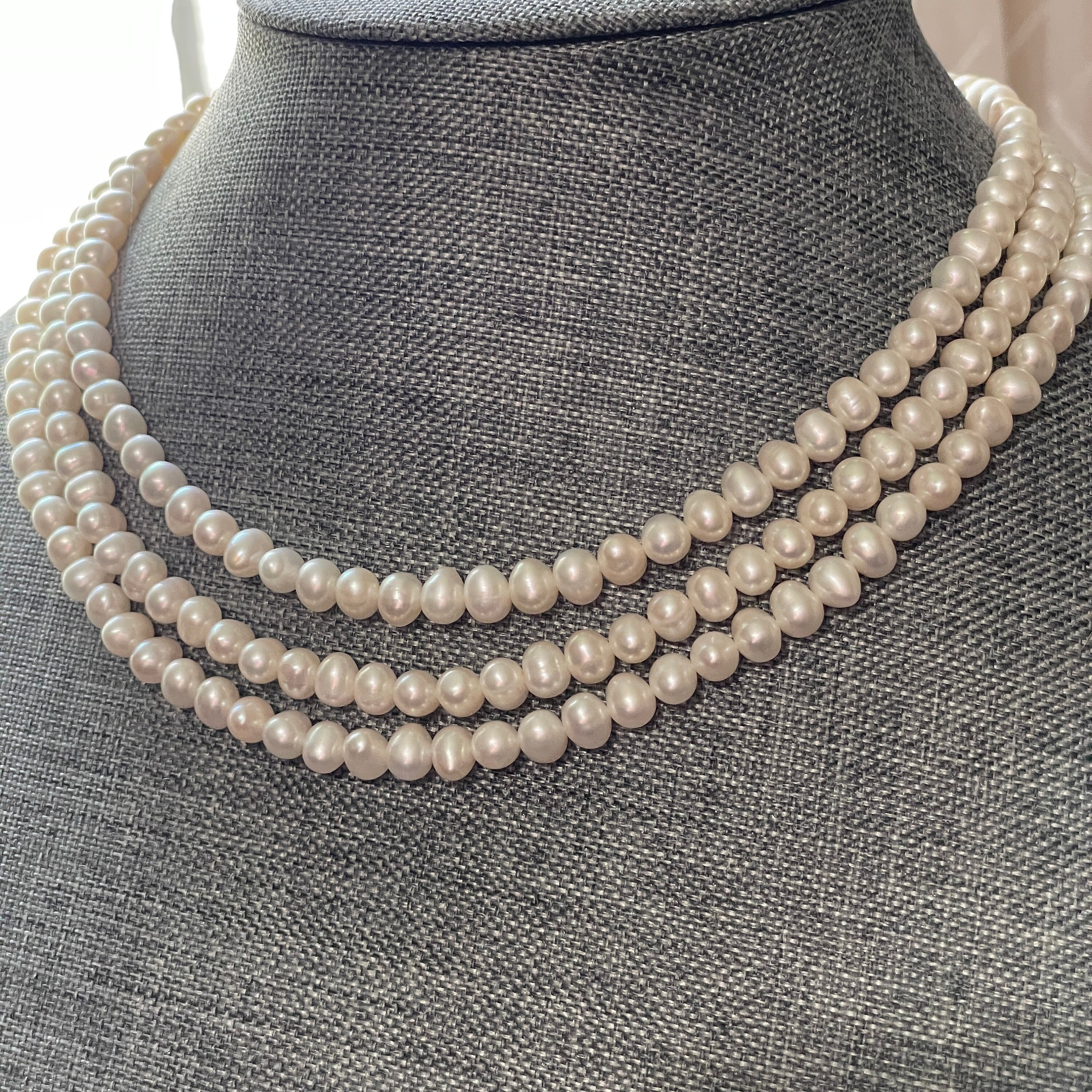 16 inch 3 Piece Set of 8.5-9.0 mm AA+ White Freshwater Pearls 14K Yellow Gold Ball Polished / 7 inch by Pearl Paradise
