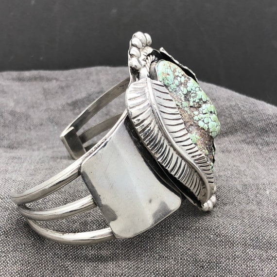 Huge Sterling Silver Turquoise Cuff Bracelet Seaf… - image 6