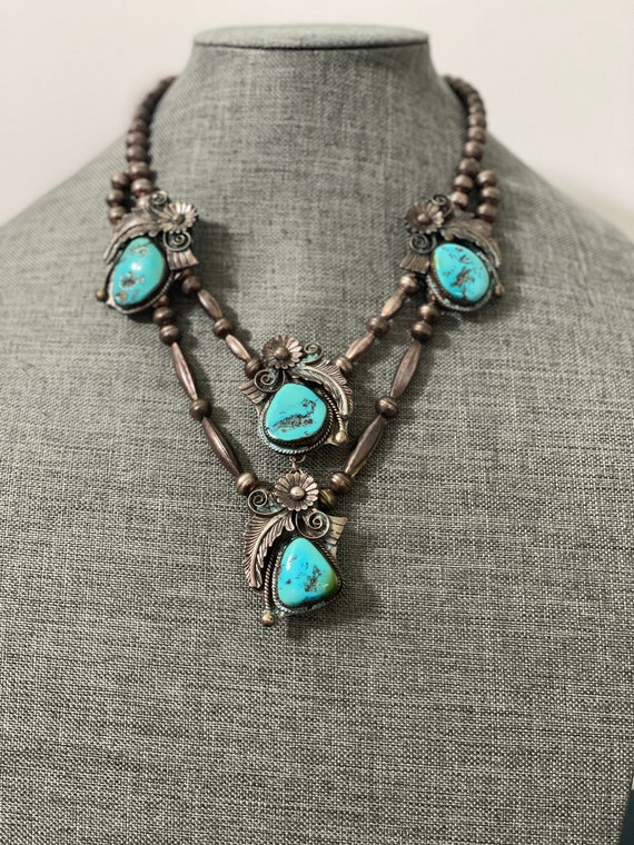 Sterling Silver Turquoise Station Necklace Sterling Silver Navajo Turquoise Necklace Sterling Silver Turquoise Necklace