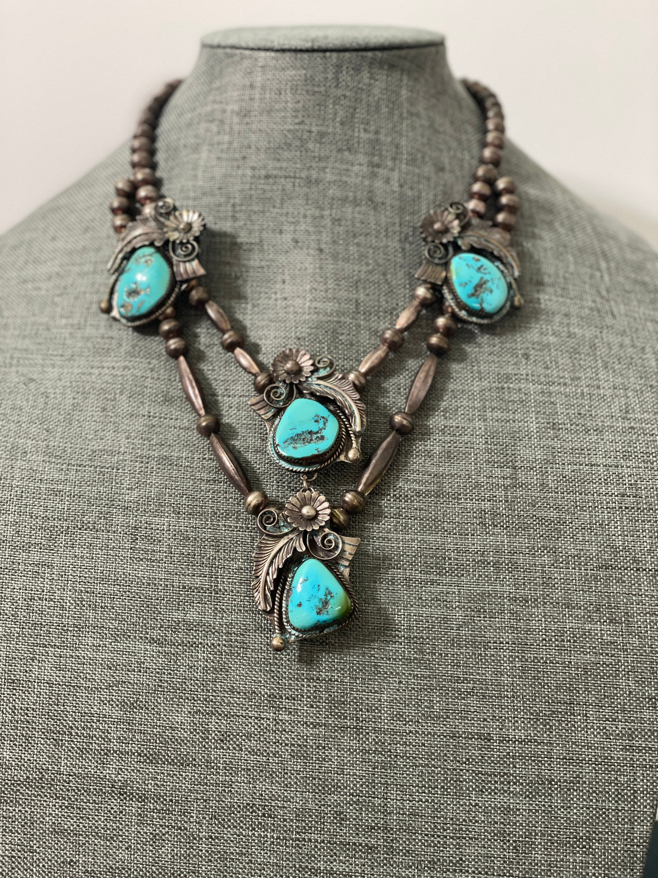Sterling Silver Turquoise Station Necklace Sterling Silver Navajo
