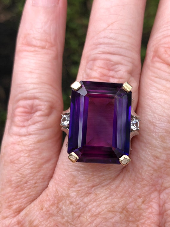 Vintage 14K Yellow Gold Synthetic Alexandrite Rin… - image 2