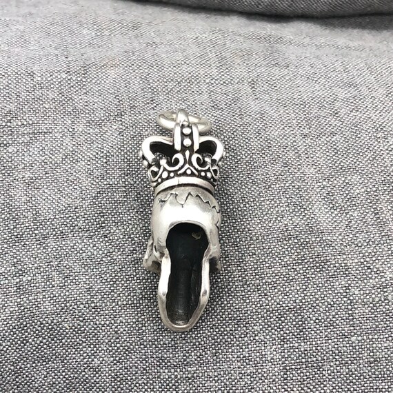 Sterling Silver Skull Crown Pendant Charm 19g - image 4