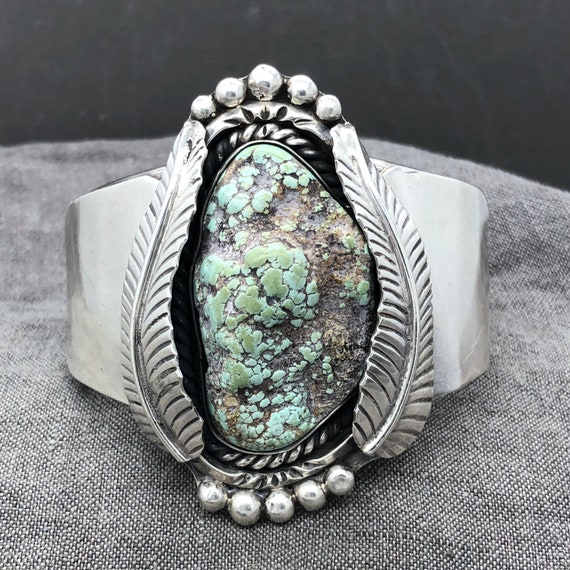 Huge Sterling Silver Turquoise Cuff Bracelet Seaf… - image 3