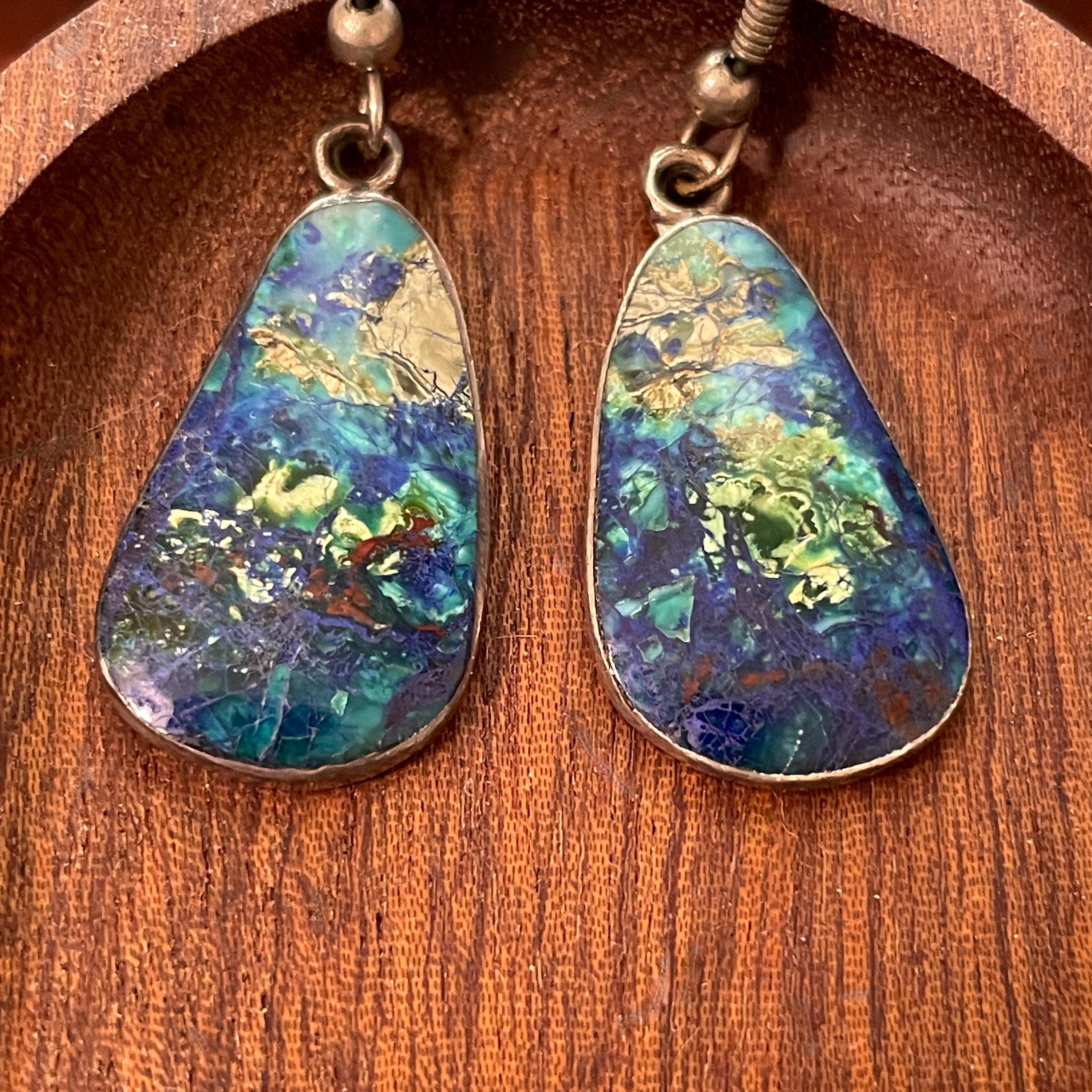 Nick Garcia Sterling Silver Azurite Earrings Santo Domingo Pueblo