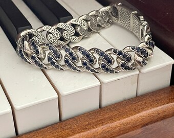 Blue Sapphire Curb Link Bracelet 18K & Sterling Silver