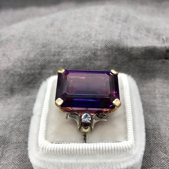 Vintage 14K Yellow Gold Synthetic Alexandrite Rin… - image 6