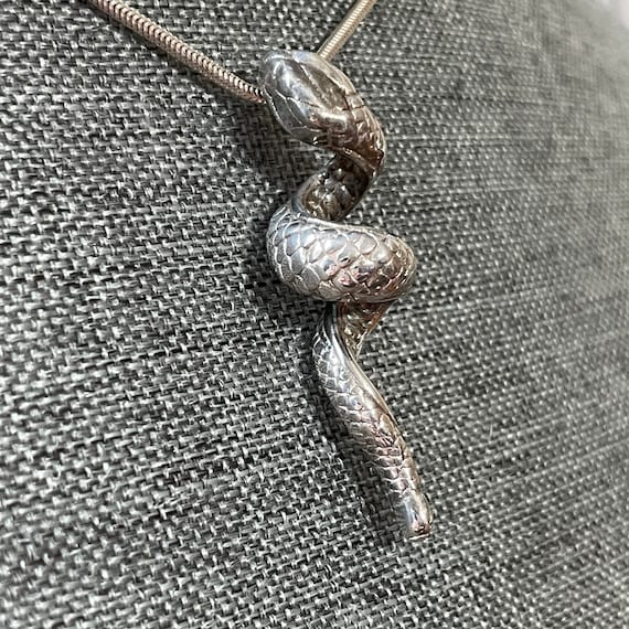 Vintage Sterling Silver Snake Pendant Sterling Si… - image 1