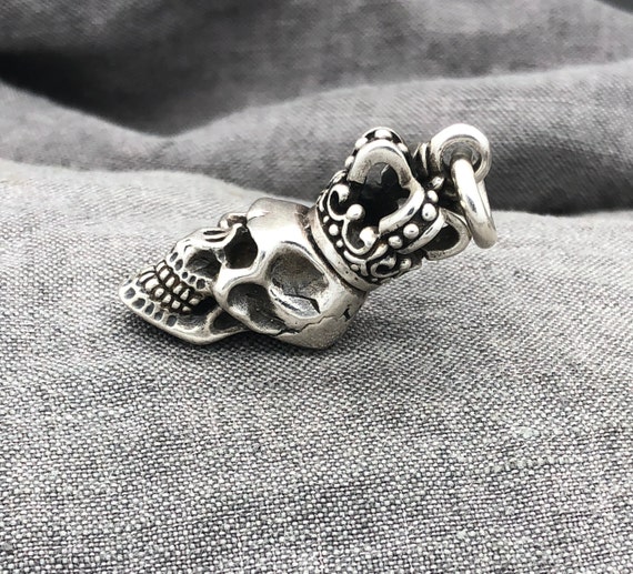 Sterling Silver Skull Crown Pendant Charm 19g - image 2