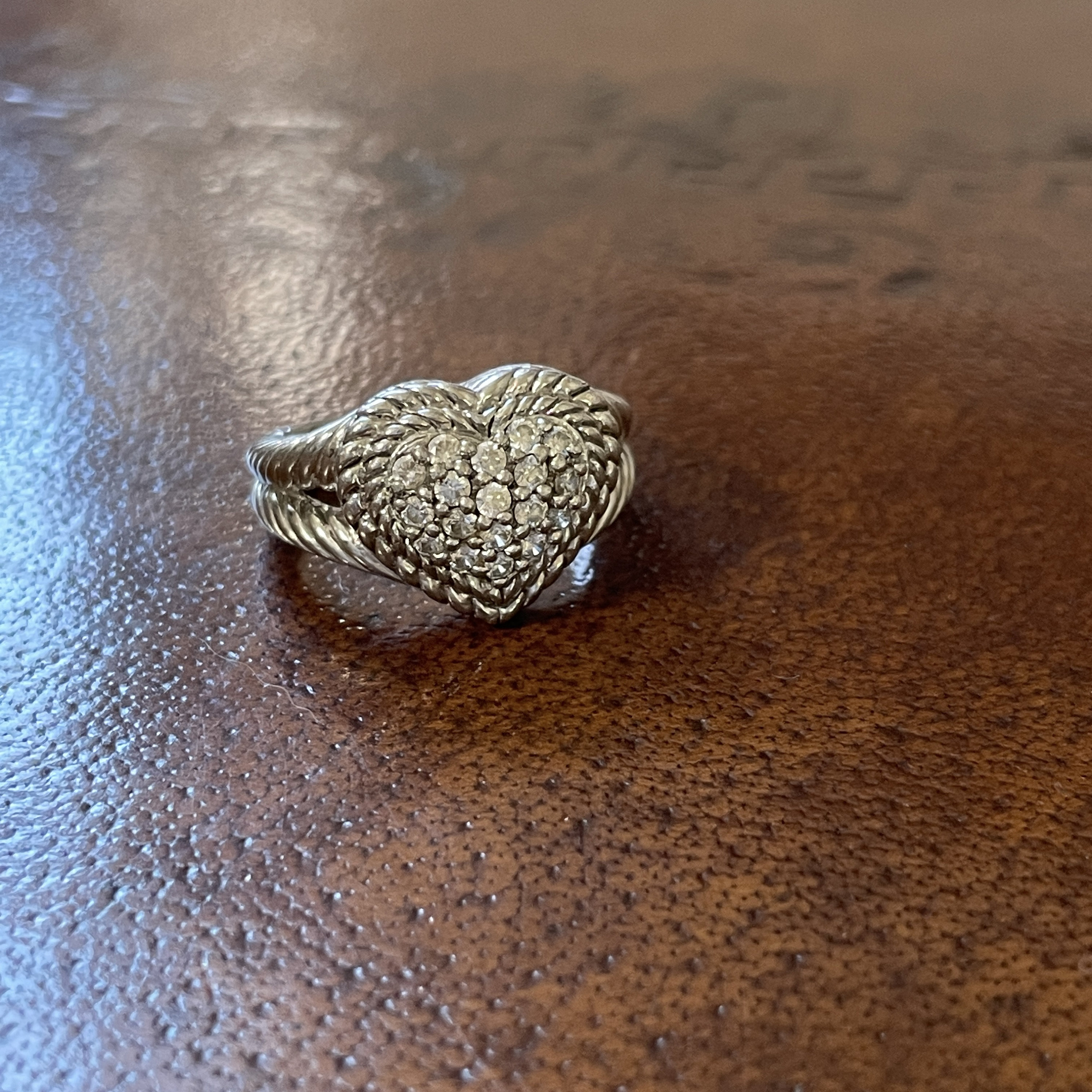 Judith Ripka Sterling Silver Heart Ring Cable Pave Diamonique CZ