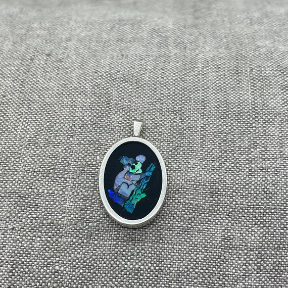 Vintage Sterling Silver Opal Inlay in Onyx Koala … - image 2