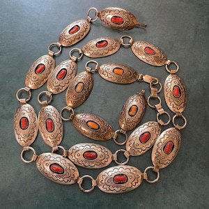 Vintage Navajo Concho Belt Coral Sterling Silver Handmade Belt Sterling Silver Concho Shadowbox 41 Inches 159g