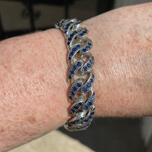 Blue Sapphire Curb Link Bracelet 18K & Sterling Silver Konstantino 8” Gemstone Curb Bracelet Sapphire Curb Bracelet Sapphire Eternity 13.5ct