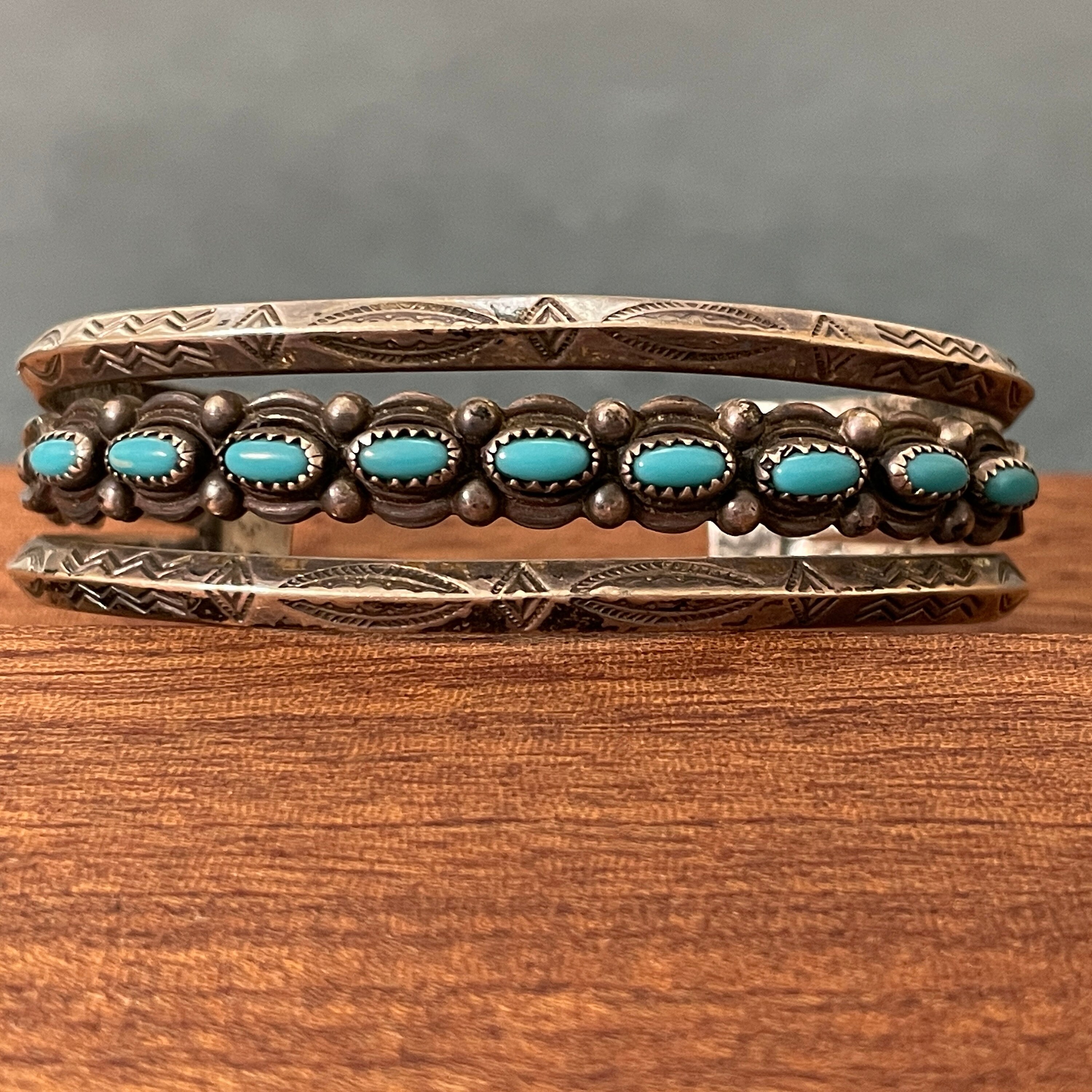 Native American Huge 140 Gram Green Turquoise Wide Inlay Sterling Silver Bracelet Native American Huge 140 Gram Green Turquoise Wide Inlay Sterling Silver Bracelet