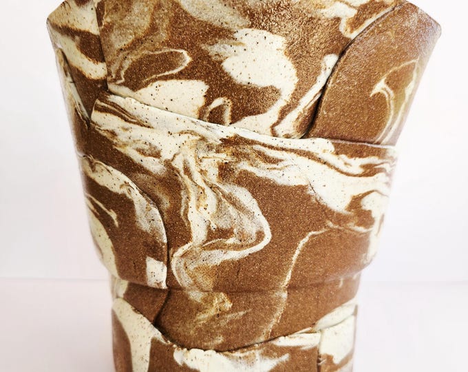 Handcrafted Tan and Cream Marbled Planter