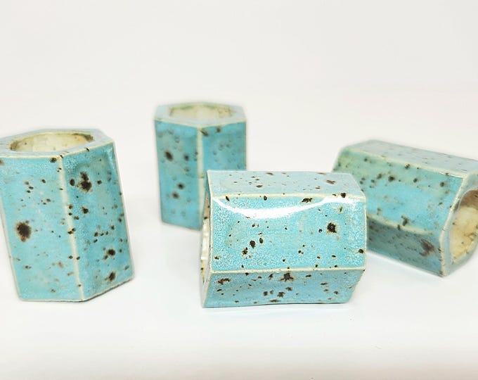 Handmade Ceramic Speckled Turquoise Blue and Brown Macrame 4 Bead Set