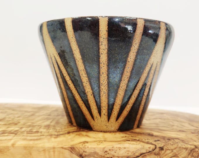 Handcrafted Dark Blue and Copper Buff Speckled clay Planter