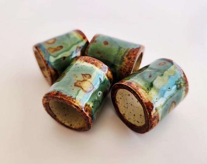 Handmade Ceramic Green, Blue and Copper Brown Macrame Bead Set