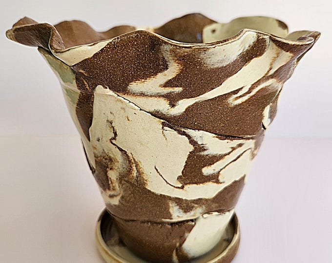 Handcrafted Tan and Cream Marbled Planter