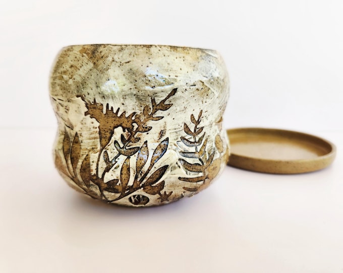 Handcrafted Botanical Theme Speckled Clay Planter