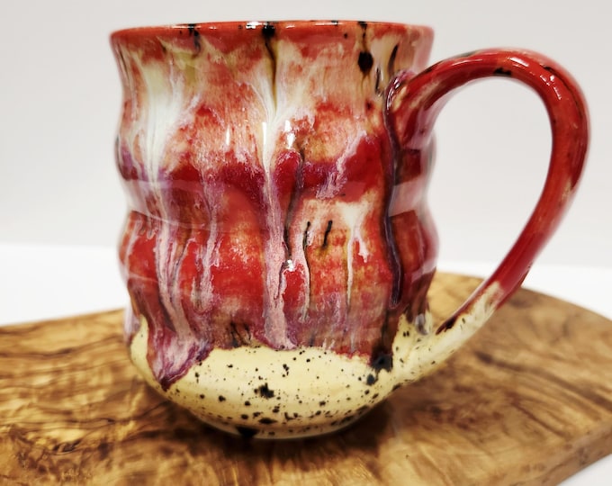 Handmade Red Wavy 20 ounce Drip Glaze Ceramic Coffee Tea Mug