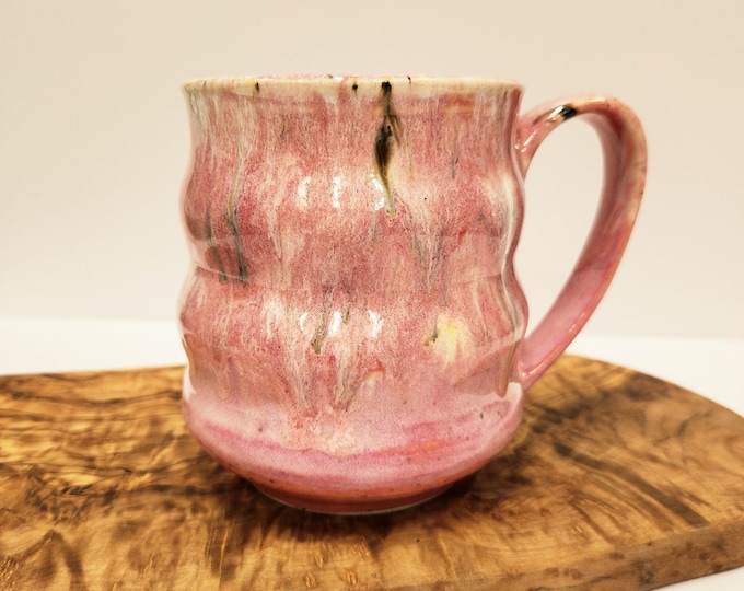 Handmade Pink Wavy 20 ounce Drip Glaze Ceramic Coffee Tea Mug
