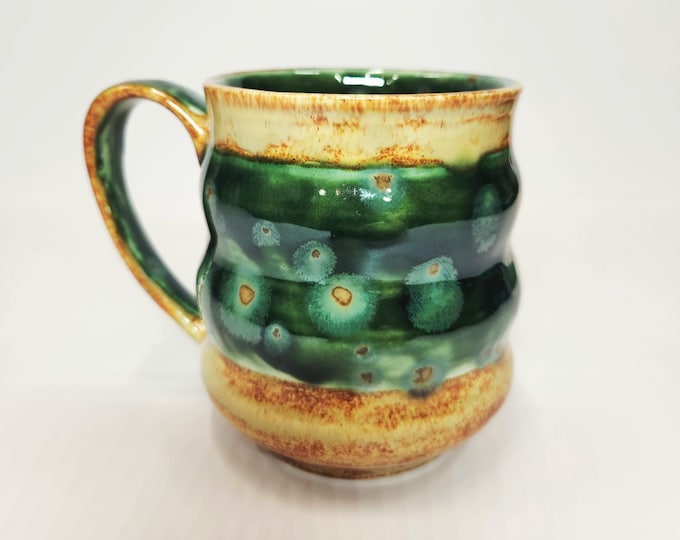 Handmade Wavy 20 ounce Drip Glaze Ceramic Coffee Tea Mug