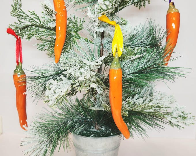 Handmade Ceramic Orange Chili Pepper Ornament Set