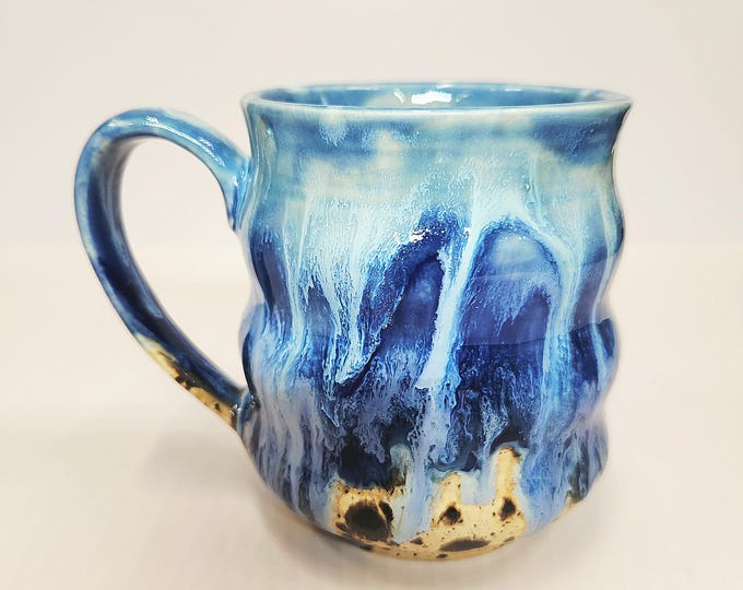 Handmade Wavy 20 ounce Drip Glaze Ceramic Coffee Tea Mug