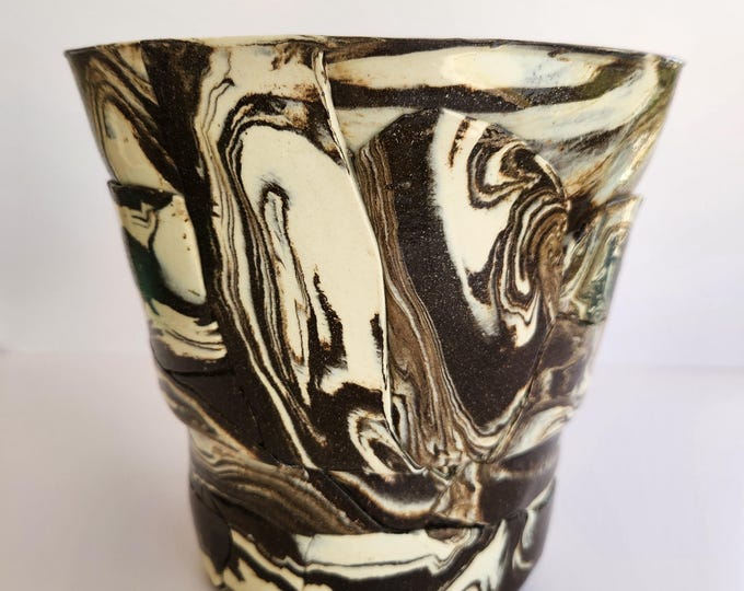 Handcrafted Chocolate Brown and Cream Marbled Planter