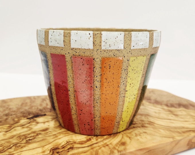 Handcrafted Multicolored Rainbow Stripe Speckled clay Planter